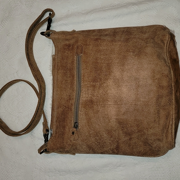 Myra Bag handbag patched 100% leather cow hide & suede brown cream - Picture 8 of 9